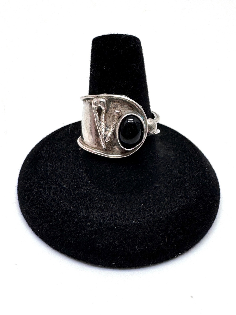 METSA Sterling Silver Black Onyx Abstract Statement Ring Adjustable